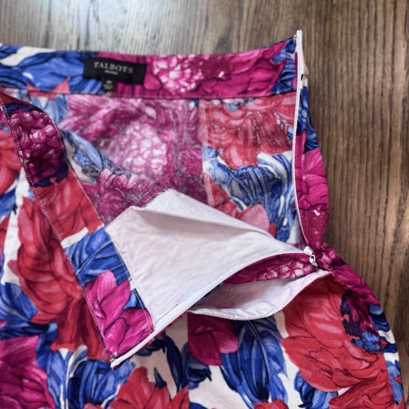 Talbots Petites A-Line Skirt 4P Red Pink Blue Floral Print Cotton Spandex Summer - Picture 6 of 8